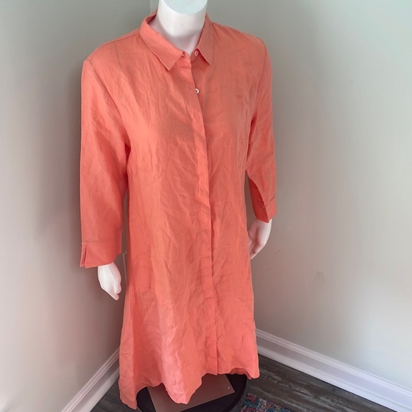 Saks 5th Avenue Peach Linen Shirt Dress - Picture 1 of 8